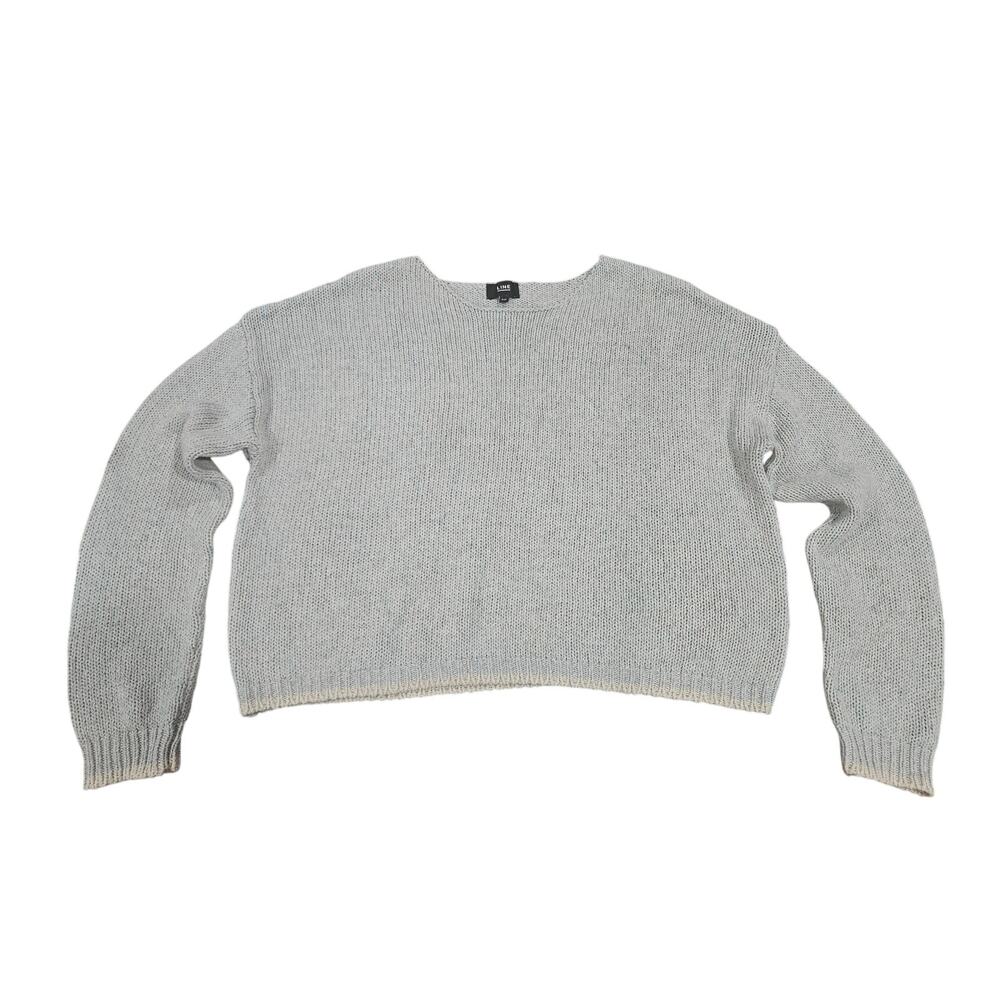 LINE Cropped Knit Sweater Gray Cotton Linen Blend Minimalist Anthro Style